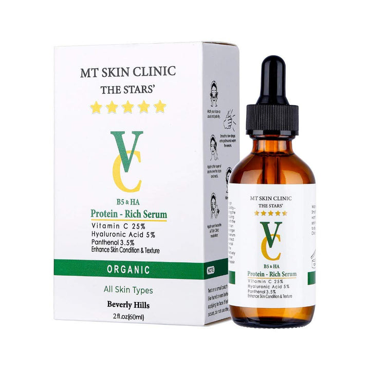 MT Skin Clinic Pro Advanced Hyaluronic Acid Serum for Face, Glow+ Antioxidant Protein-Rich Face Lift Serum with Vitamin C, Niacinamide and B5 for Dry Skin Hydrating and Anti-Aging, 2oz