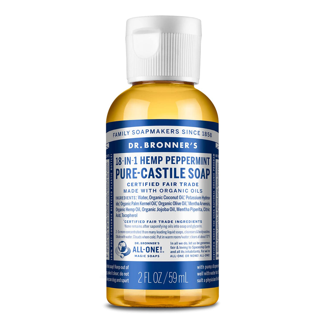 Dr. Bronner's Magic Soaps Fair Trade and Organic Castile Liquid Soap, Peppermint, 2 Fluid Ounce