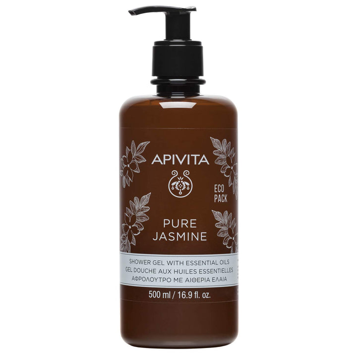 Apivita Pure Jasmine Shower Gel 500ml - Luxurious Shower Gel Body Wash Infused with Jasmine Essential Oil and Propolis - Shower Body Wash that Gently Cleanses & Preserves Skin's Moisture