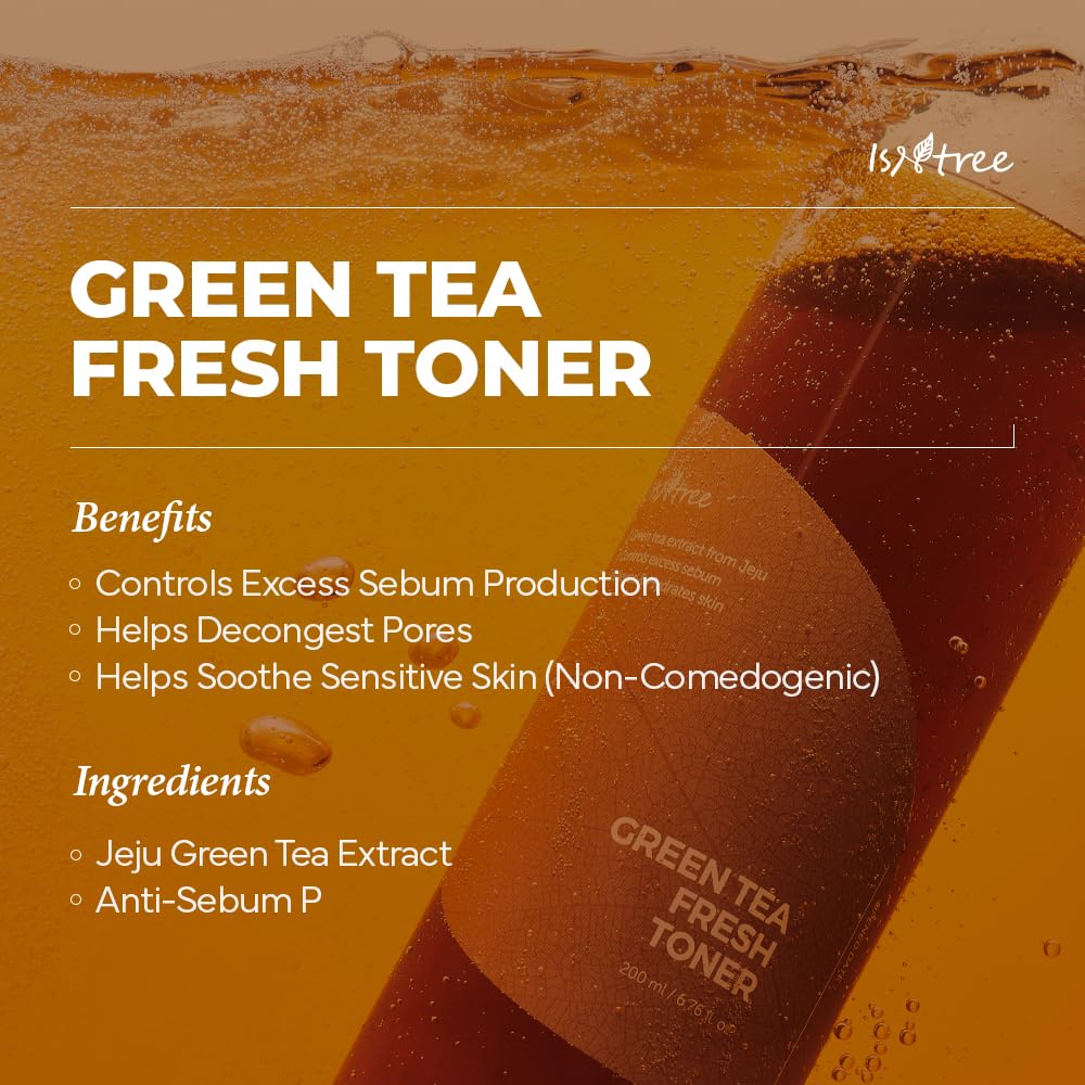 Isntree Green Tea Fresh Facial Toner Oil, 200Ml Deep Moisturizing, Sebum Control, Nourishing, Revitalizing, Hypoallergenic, Pack of 1