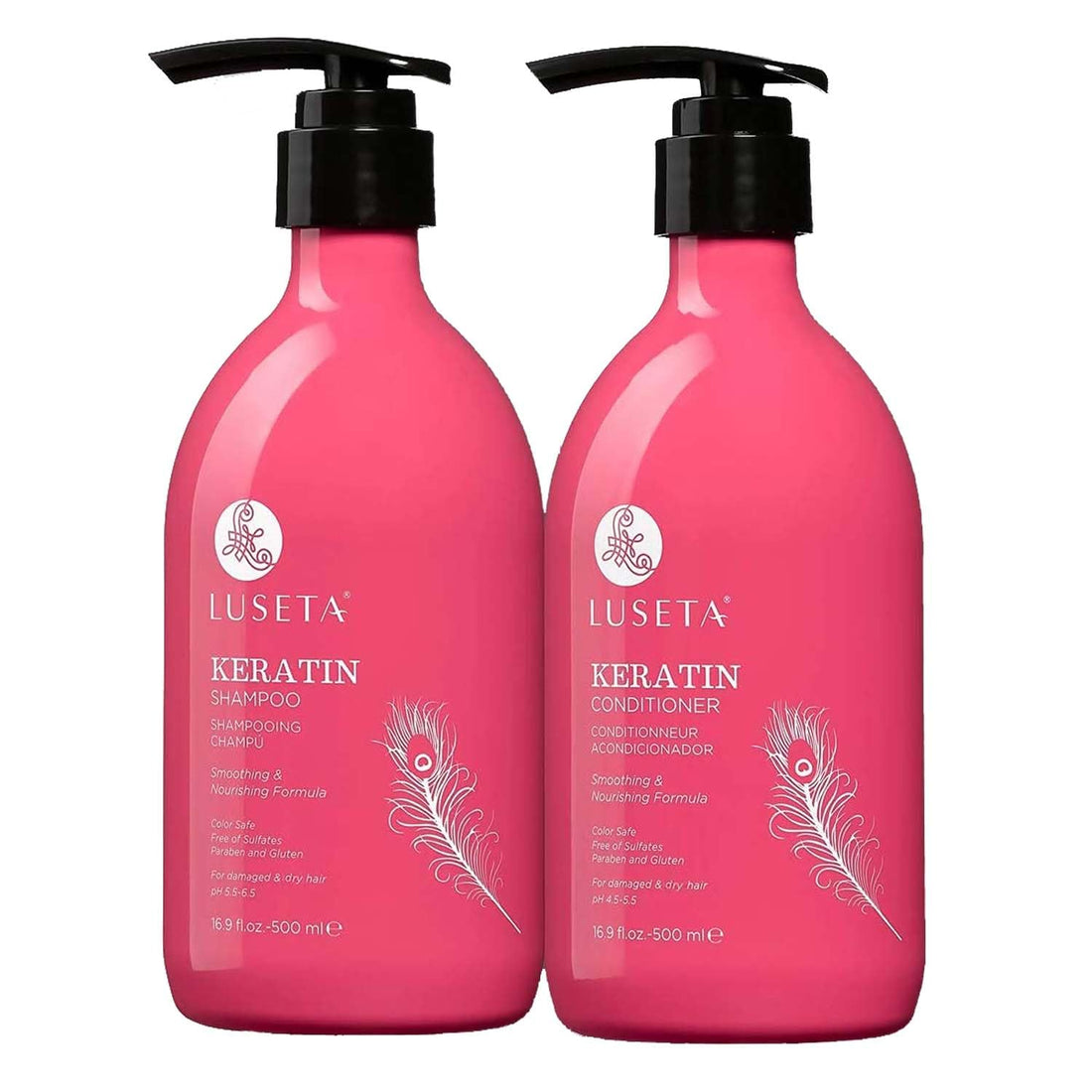 Luseta Keratin Smooth Shampoo & Conditioner Set, for Straight and Wavy Hair, 2 x 16.9 Oz