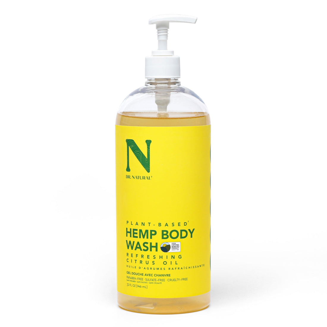 Dr. Natural Hemp Body Wash, Citrus, 32 oz - Pure Plant-Based Body Wash - Deep Cleansing and Moisturizing with Organic Shea Butter - Enriched with Hemp Seed Oil - Suitable for Sensitive Skin