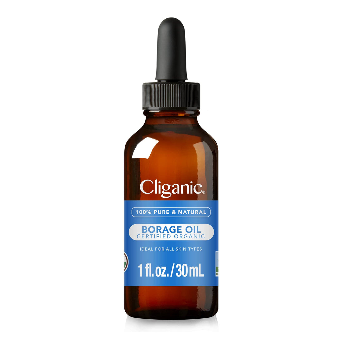 Cliganic Organic Borage Seed Oil for Face, 100% Pure (1oz) - Natural Non-GMO Cold Pressed
