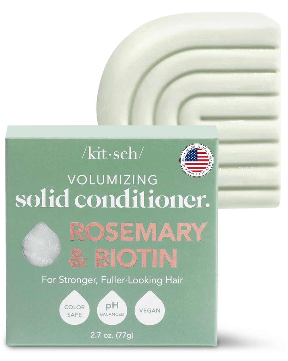 Kitsch Rosemary & Biotin Natural Hair Conditioner Bar, Organic, Vegan, Volumizing, Hydrating & Cleansing Conditioner for Curly or Straight Hair, Plastic, Paraben & Sulfate Free, Eco Friendly, 2.7 oz