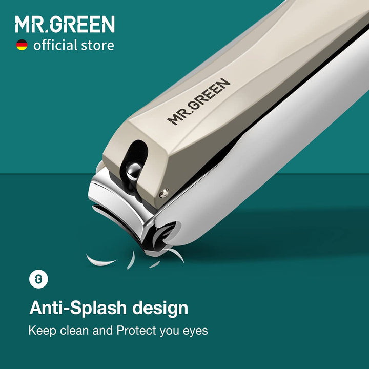 MR.GREEN Nail Clippers Anti Splash Fingernail Cutter Stainless Steel Manicure Tools Nail Scissors Detachable Design Nail Trimmer (L+Nano Glass File)