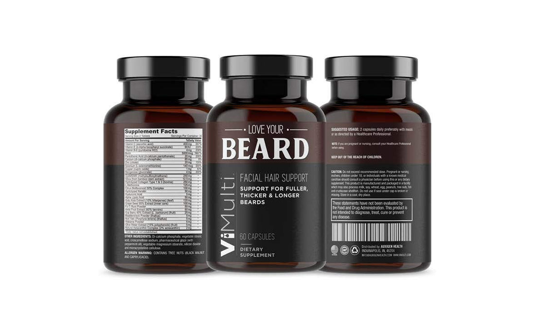 Vimulti Beard Growth and Hair Loss Treatment Proven To Support Facial Hair Growth and Hair Loss Supplement. Beard Growth Products Promote Hair Growth Fast. Works with Beard Oil and Beard Conditioner