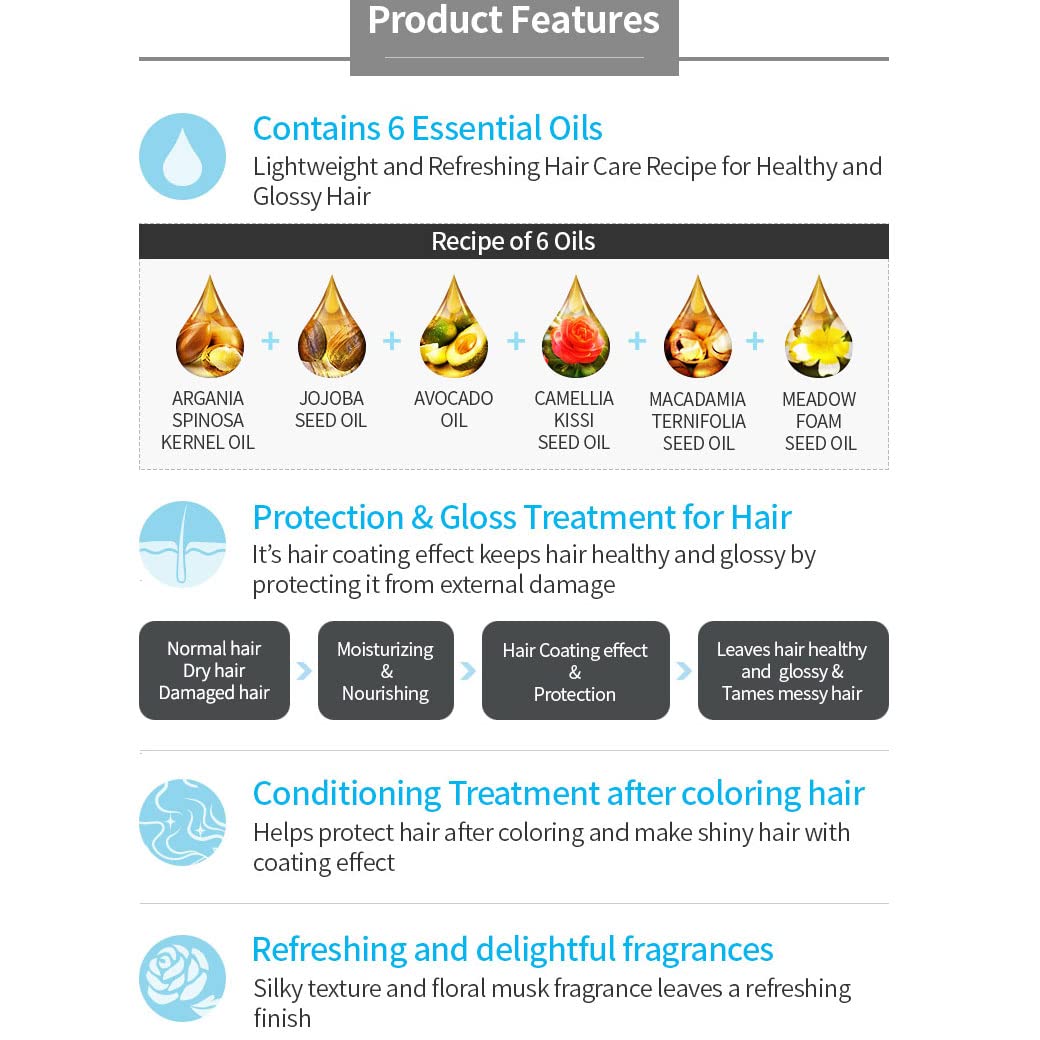 Magical Hair Essence & Treatment with 6 Natural Oil Complex (Argan,camllia,jojoba,meadow Form Seed,macadamia,abocado Oil)