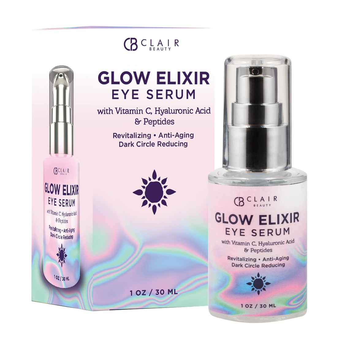 Glow Elixir Eye Serum With Vitamin C, Hyaluronic Acid & Peptides - Revitalizes and Moisturizes | Reduces Dark Circles and Puffiness | Reduce Wrinkles and Fine Lines - 30mL