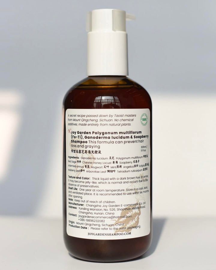 Joy Garden He Shou Wu Fo-ti Polygonum multiflorum Reishi Mushroom Soapberry herbal foaming Shampoo natural fragrance Anti-Hair Loss Prevents Graying Natural Ingredients, TCM Formula