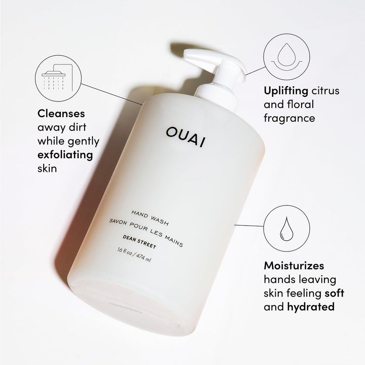 OUAI Hand Wash and Hand Lotion Set, Dean Street Scent - Moisturizes and Exfoliates with Daily Use - Made with Jojoba Esters, Avocado & Rosehip Oils (16 Fl Oz Each)