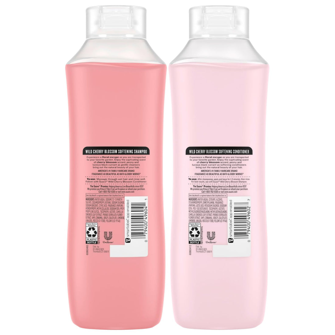Suave Shampoo & Conditioner Set, Wild Cherry Blossom – Everyday Softening Formulas with Cherry Blossom Extract & Vitamin E, 22.5 Oz Ea (2 Piece Set)