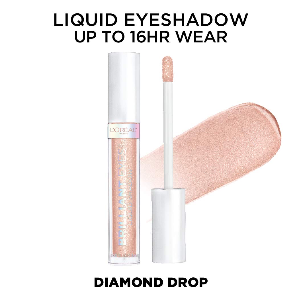 L'Oreal Paris Brilliant Eyes Shimmer Liquid Eye Shadow, Longwearing Lasting Shimmer, Crease Resistant, Flake-Proof, Precision Applicator, Quick Dry, Non-Greasy, Diamond Drop, 0.1 oz.