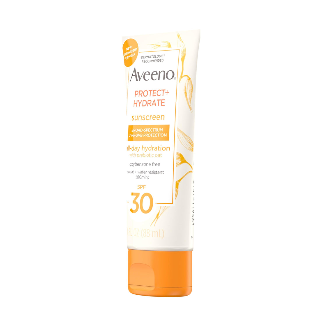 Aveeno Protect + Hydrate Moisturizing Body Sunscreen Lotion with Broad Spectrum SPF 30 & Prebiotic Oat, Weightless & Refreshing Feel, Paraben-Free, Oil-Free, Oxybenzone-Free, 3.0 fl. oz