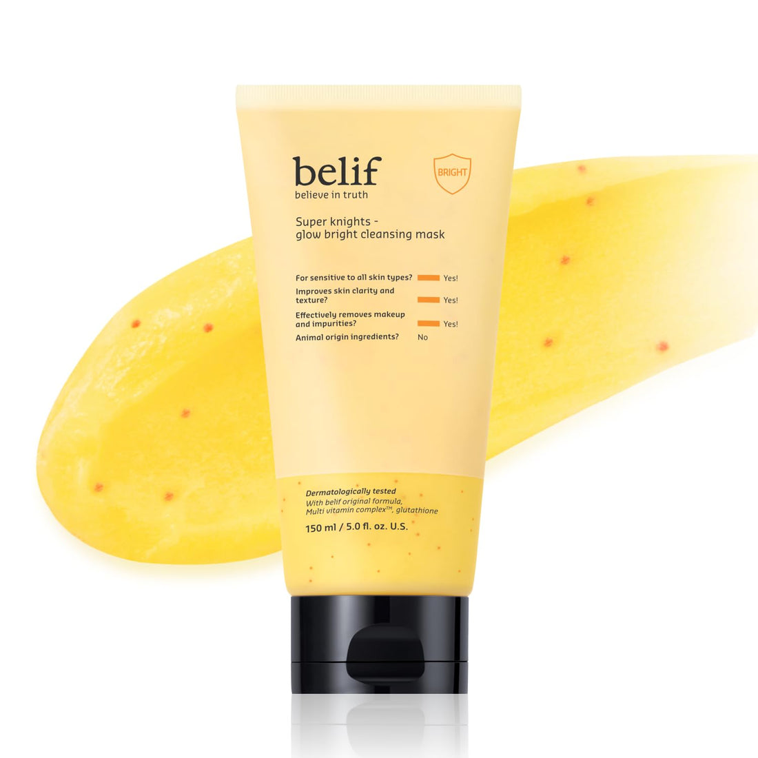 belif Super Knights - Glow Cleansing Mask, 2-in-1 Facial Mask & Cleanser with Multi Vitamin Complex and Glutathione | For All and Sensitive Skin Types | Korean Skincare (5.0 fl. oz)