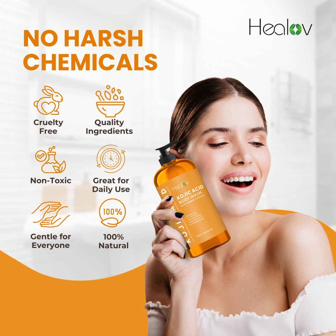 Healov Kojic Acid Soap for Hyperpigmentation – Skin Brightening Kojic Papaya Body Wash – Dark Spot Soap Reduces Acne, Scars, and Evens Skin Tone – Turmeric Body Wash for Brighter Glowing Skin