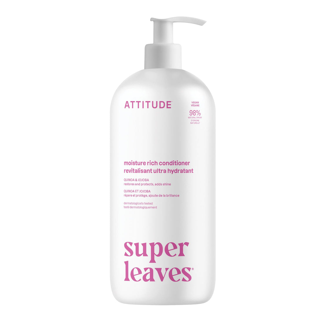 ATTITUDE Moisture Rich Hair Conditioner, For Dry and Damaged Hair, Naturally Derived Ingredients, Vegan Detangler, Dermatologiocally Tested, Quinoa and Jojoba, 32 Fl Oz