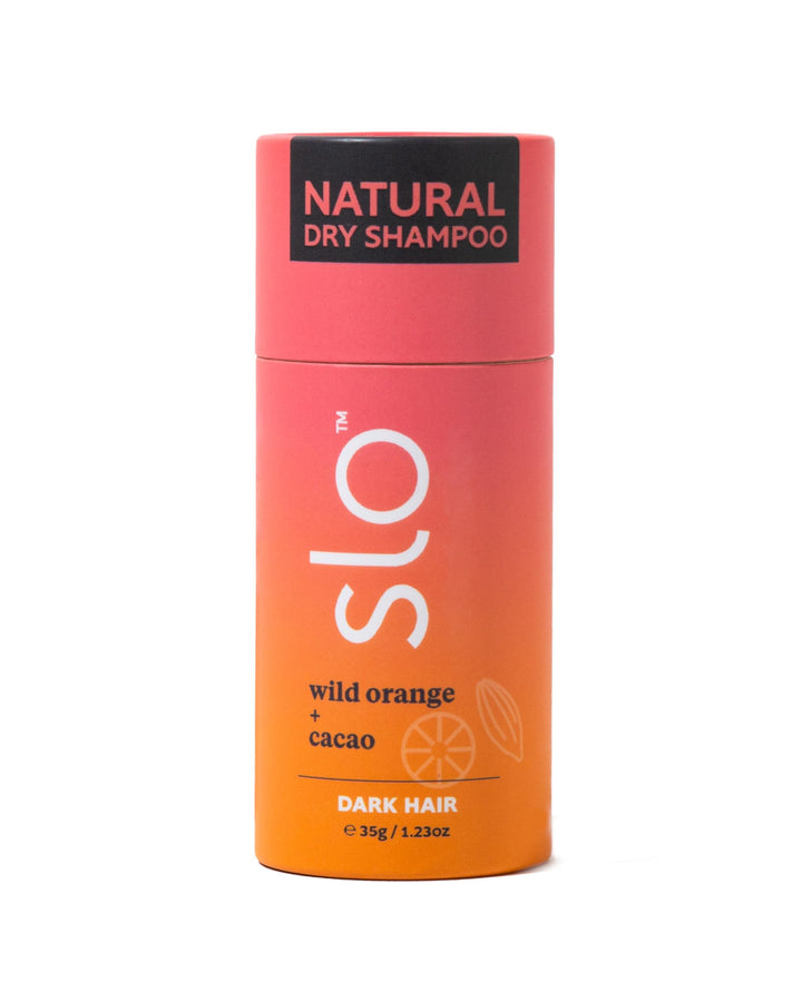 Slo | Natural Dry Shampoo Powder For Dark Hair - All Natural Ingredients, Vegan & Cruelty Free, Talc-Free Blend, Paper Packaging | Wild Orange + Cacao, (1.23oz/35g)