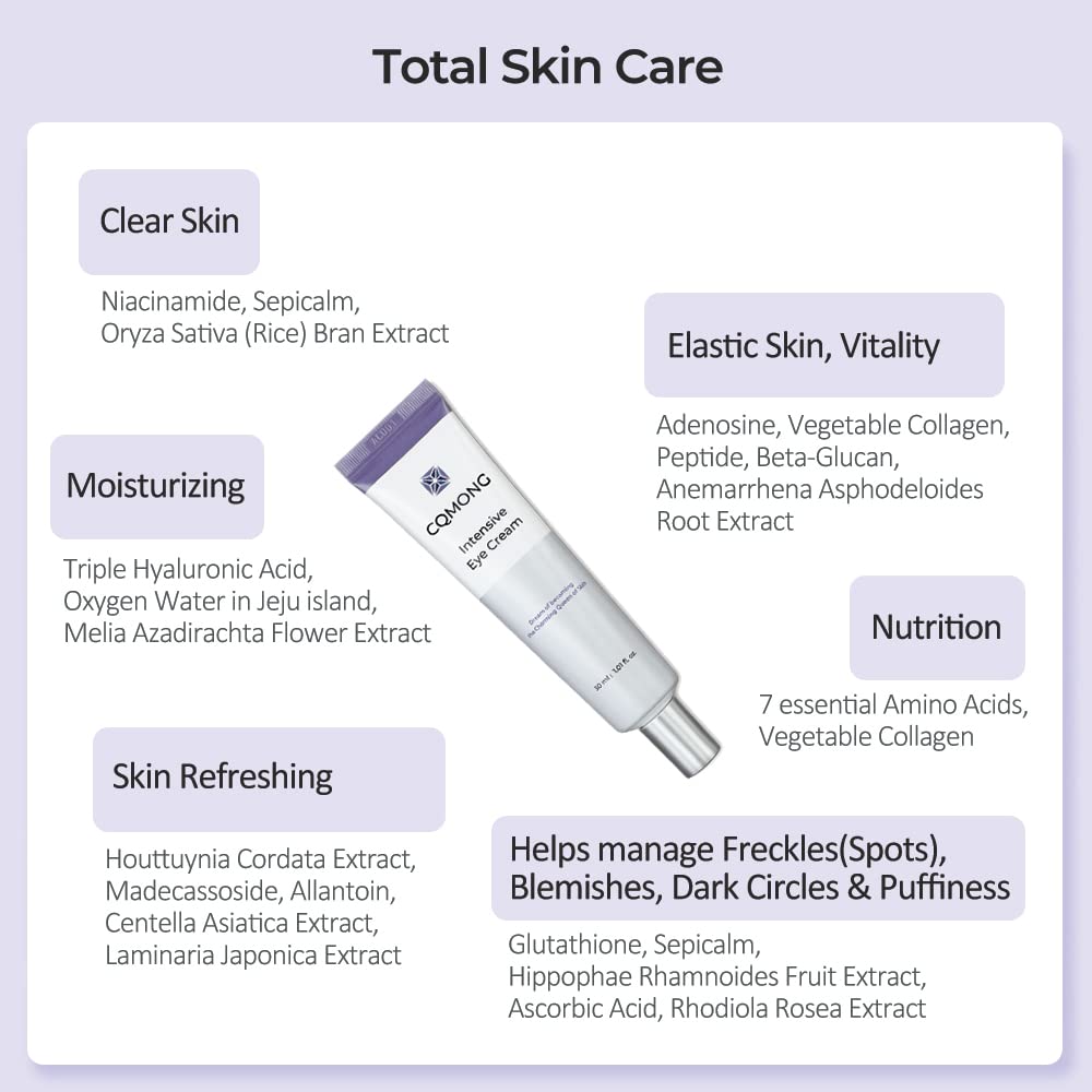 CQMONG Intensive Eye Cream 1.01 fl oz for hydrating, wrinkles, elastic skin, dark circles, puffiness, fine lines, eye bags under eyes | Hyaluronic Acid, Collagen, Peptide | Korean skincare