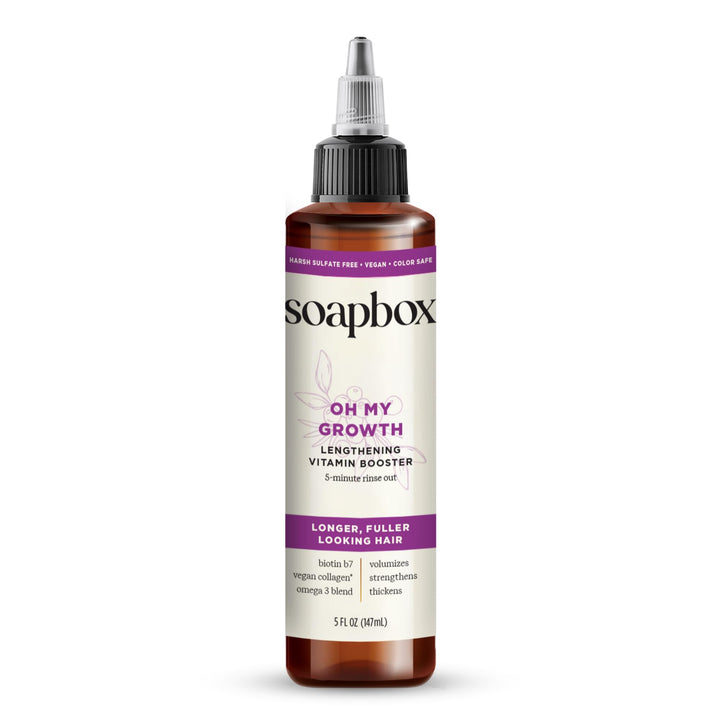 Soapbox Oh My Growth, Lengthening Vitamin Booster Treatment for All Hair Types with Biotin, Vegan Collagen & Vitamins A & C, Paraben & Cruelty Free, For Thicker, Fuller Hair for Men & Women (5 oz)