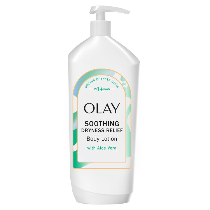 Olay Soothing Dryness Relief Hydrating Body Lotion for Women, Absorbs Instantly, Formulated with Vitamin B3 Complex, Aloe Vera Scent, 18 fl oz