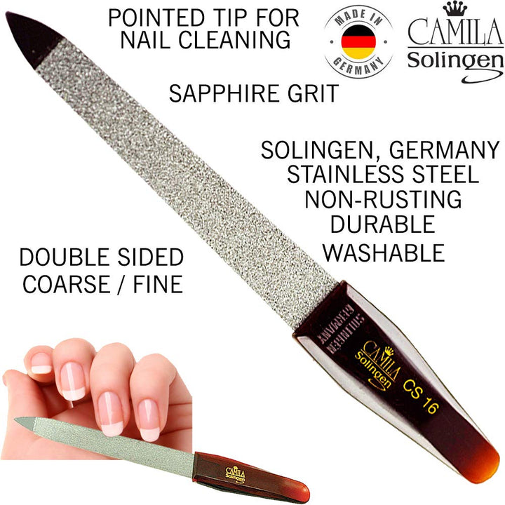 Camila Solingen CS17 Sapphire Metal Nail File for Natural Nails Fingernail and Toenail Care, 5 Double Sided Coarse and Fine for Manicure and Pedicure