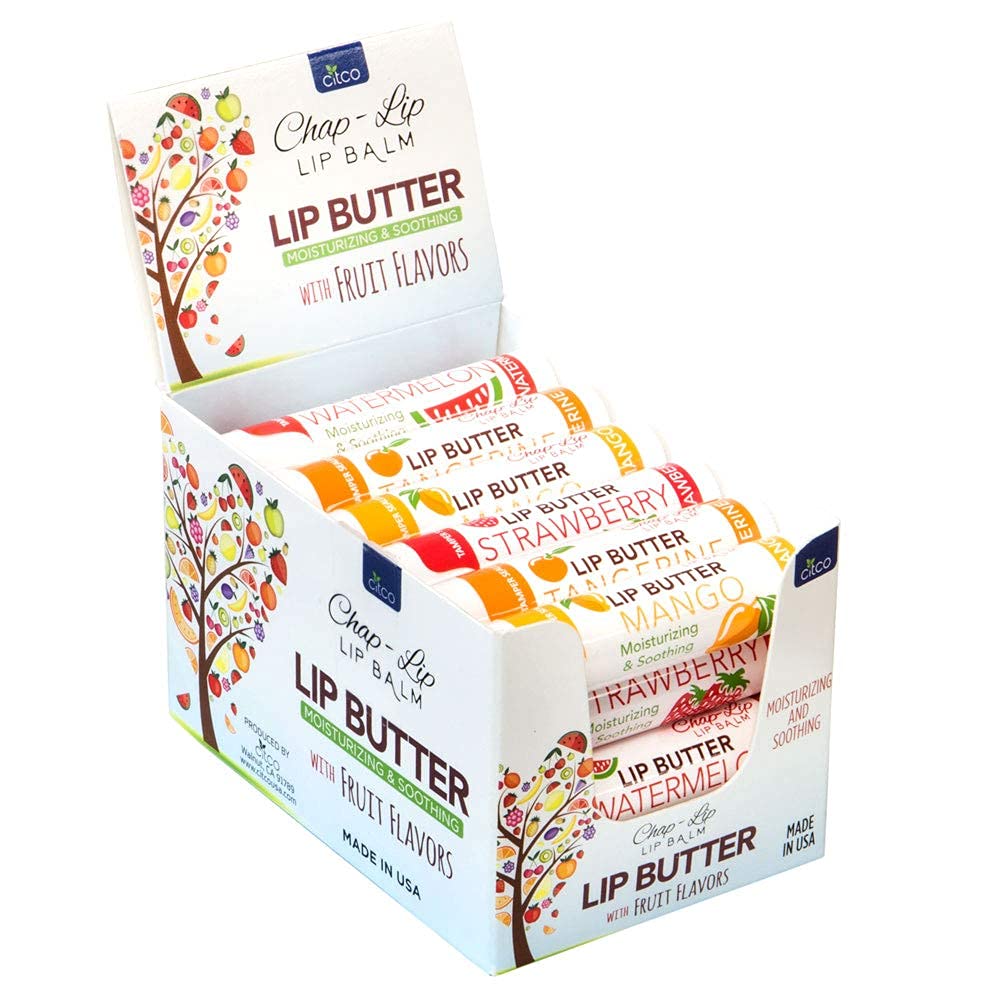 Cocoa Butter Lip Balm Chapstick Bulk & Lip Moisturizer - All Natural Chap Stick Total Hydration For Treatment And Lip Therapy - Fruit Flavors 24 Count Pack