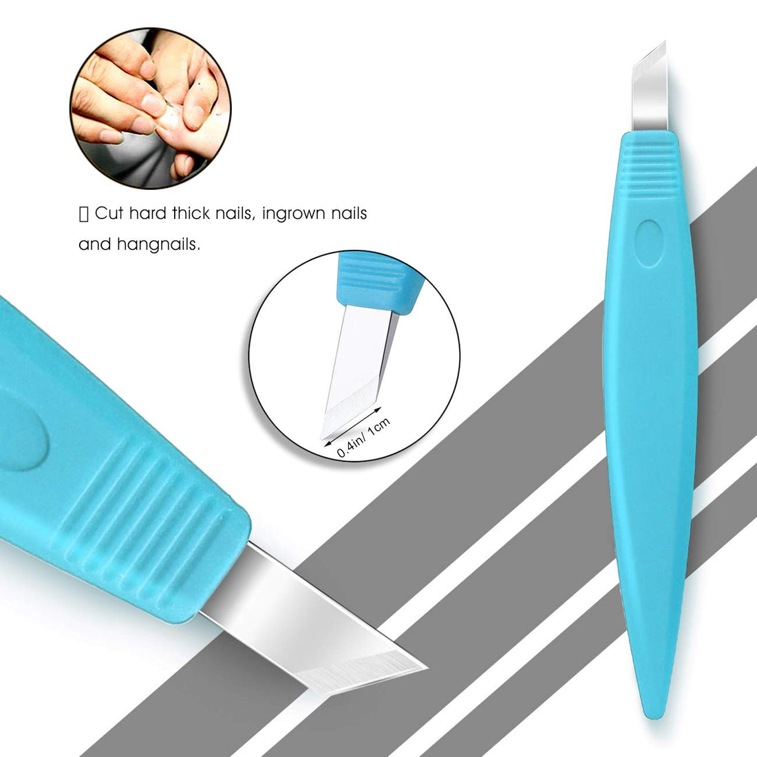 Bezox Pedicure Knife Set - Callus Shavers, Corn And Hard Thick Skin Remover Knives For Foot, Metal Nail File & Nail Lifter - Professional Pedicure Tools With Storage Box (Blue)