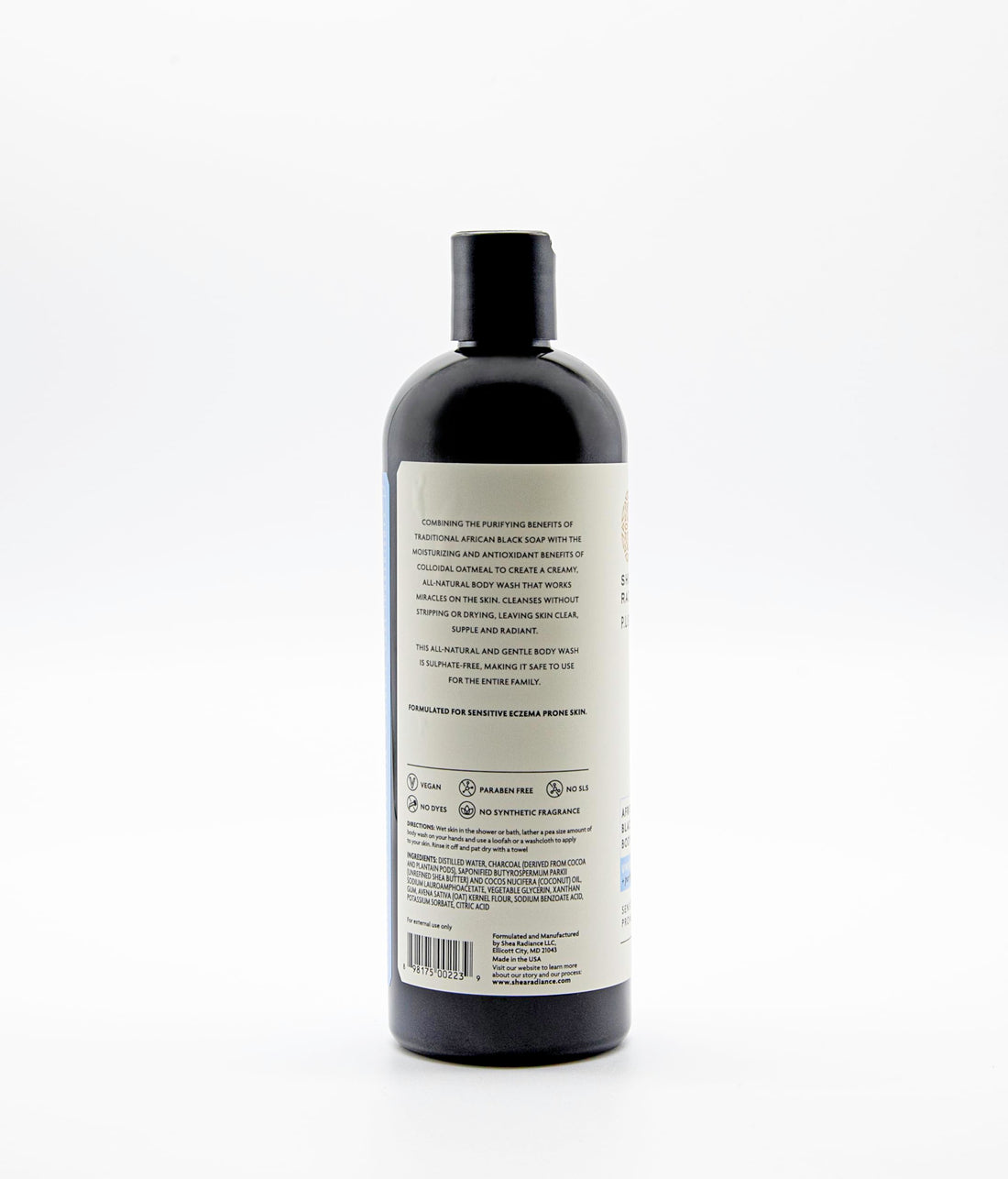 Shea Radiance African Black Soap Body Wash - Dry Skin, Eczema, Rashes, Blemish Cleanser | Unscented (16 oz)