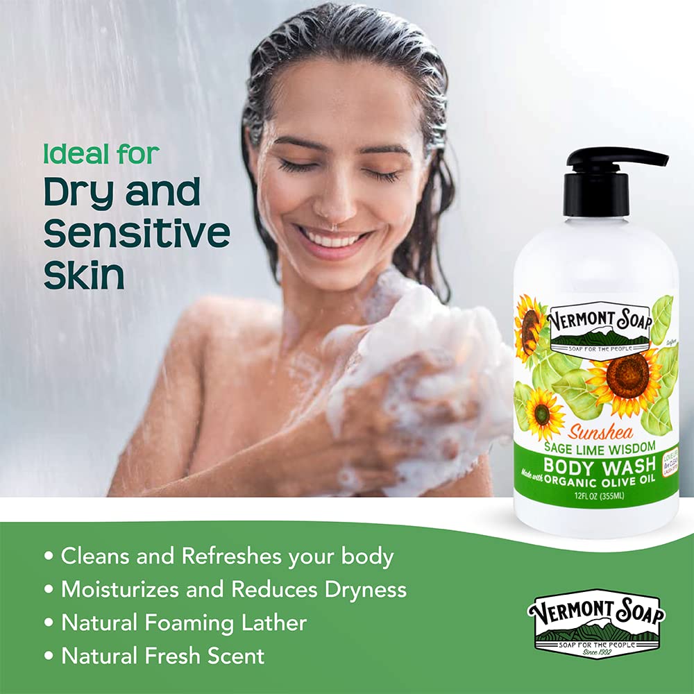 Vermont Soap Organic Body Wash (Sage Lime Wisdom), 12 oz