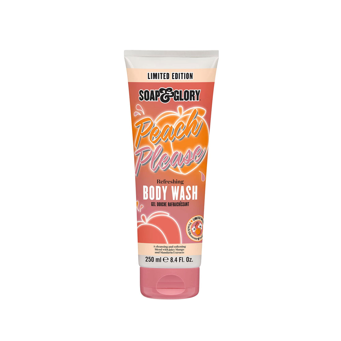 Soap & Glory Peach Please Scented Body Wash - Built-In Body Lotion for Maximum Hydration - Peach Blossom & Magnolia Scented Moisturizing Body Wash (250ml)