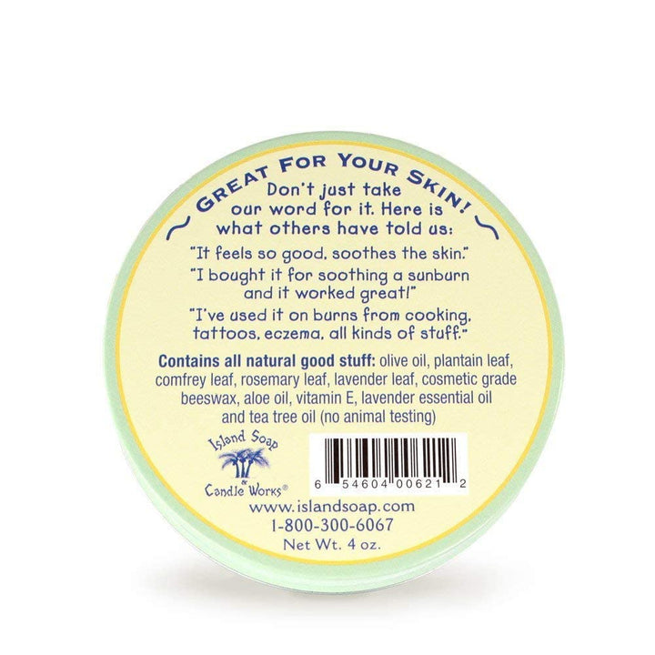 Island Soap & Candle Works Surfer's Salve - All Natural Skin Soothing Balm - Moisturizing Anti-Chafing Ointment for Insect Bites, Sunburn, Windburn, Chapped Lips, Rashes & New Tattoos - 4 Ounce