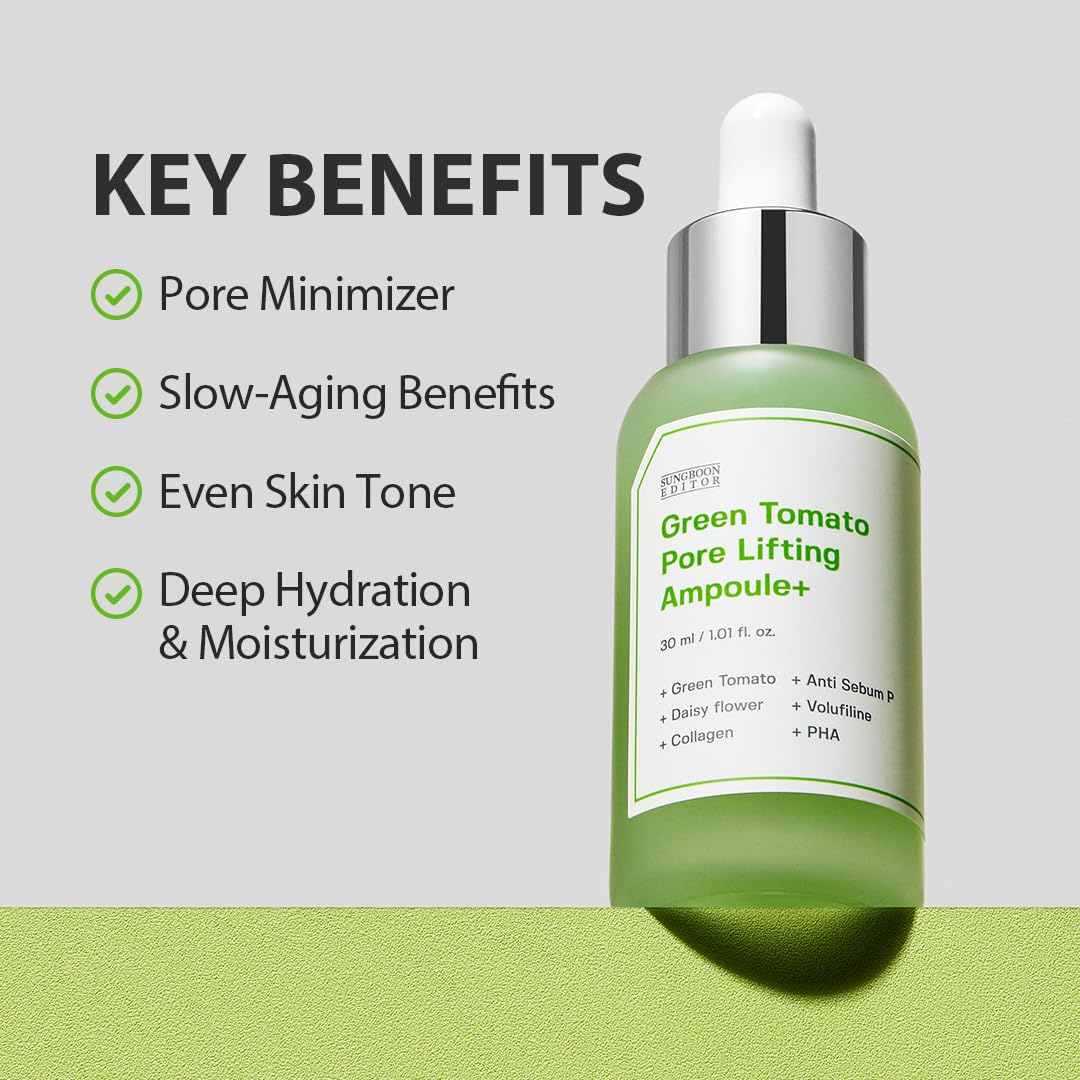 SUNGBOON EDITOR Green Tomato Pore Lifting Ampoule | Pore Minimizer Serum with Niacinamide & Green Tomato Extract | Hydrating & Firming Care for Sensitive Skin | Korean Skincare