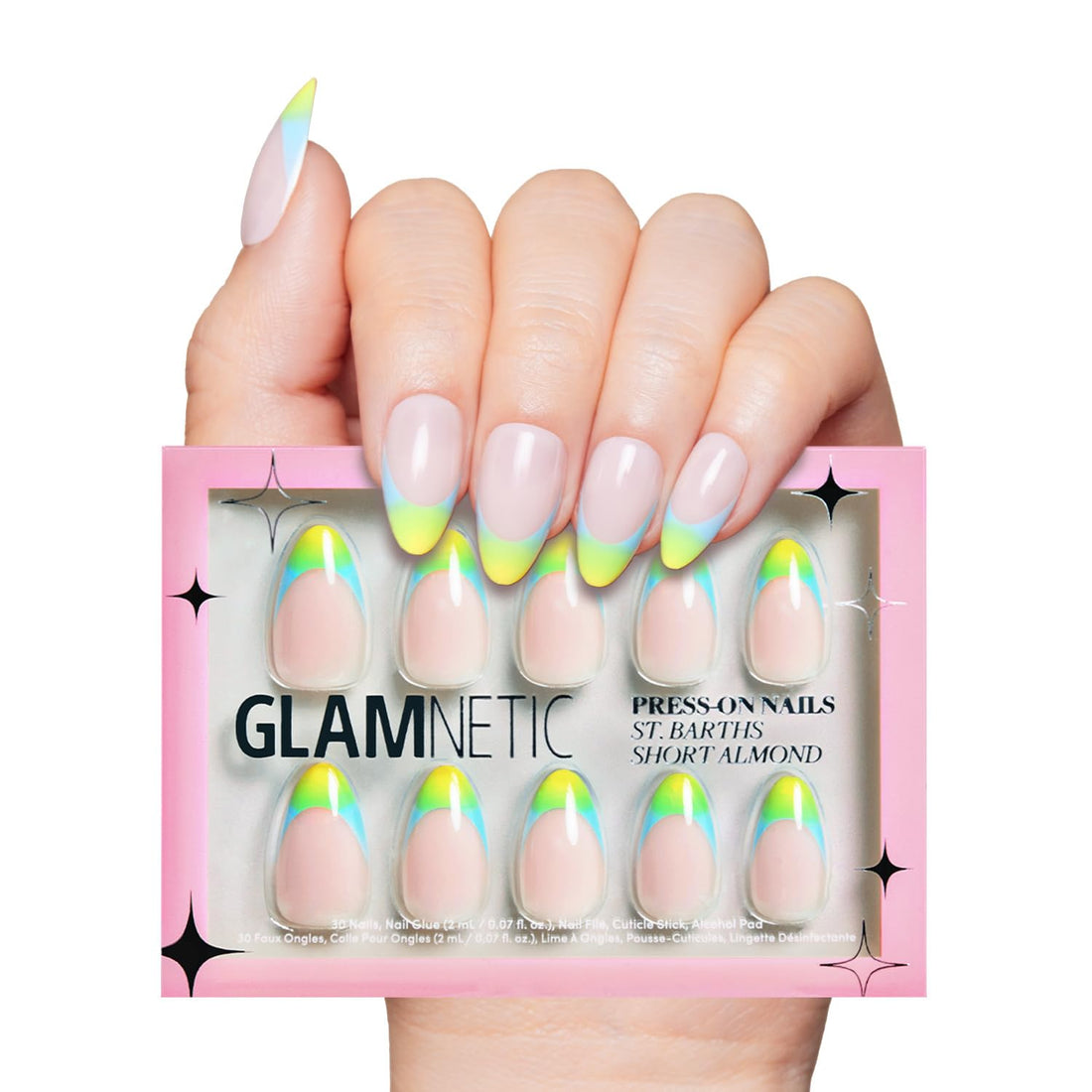 Glamnetic Press On Nails - St. Barths | Semi-Transparent Ombre French Tip Short Almond Nails, Salon Quality | 15 Sizes - 30 Nail Kit