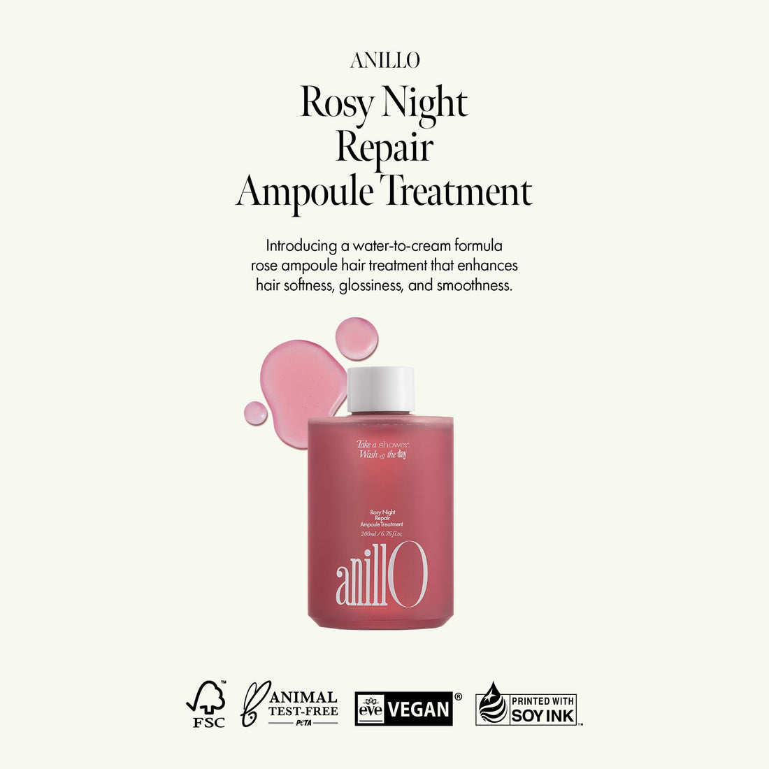 Rosy Night Repair Hair Ampoule Treatment – Water-to-Cream Formula for Damaged & Frizzy Hair – Protein, Peptide & Amino Acid – Color Safe, Sulfate & Paraben Free, Musky Floral Scent, 6.76 fl. oz
