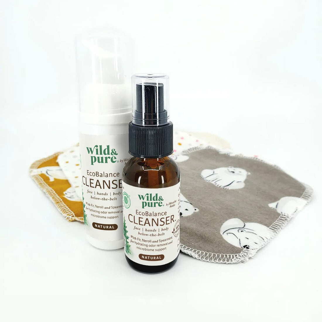 Wild & Pure EWG Verified All-Natural, Plant-Based EcoBalance Cleanser - On-the-Go Pack (2 Piece Set) | pH Balanced & Microbiome-Friendly