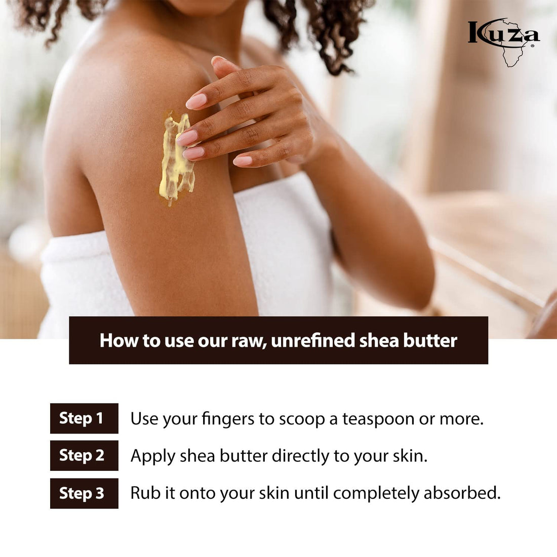 Kuza 100% African Shea Butter with Borututu - Creamy, Yellow - for Skin, Hair and Nails, 15 oz