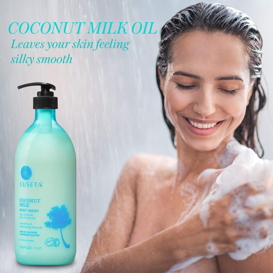 Luseta Coconut Milk Body Wash,Gentle Soap-Free Body Cleanser Deeply Moisturizes for Dry Skin 33.8oz