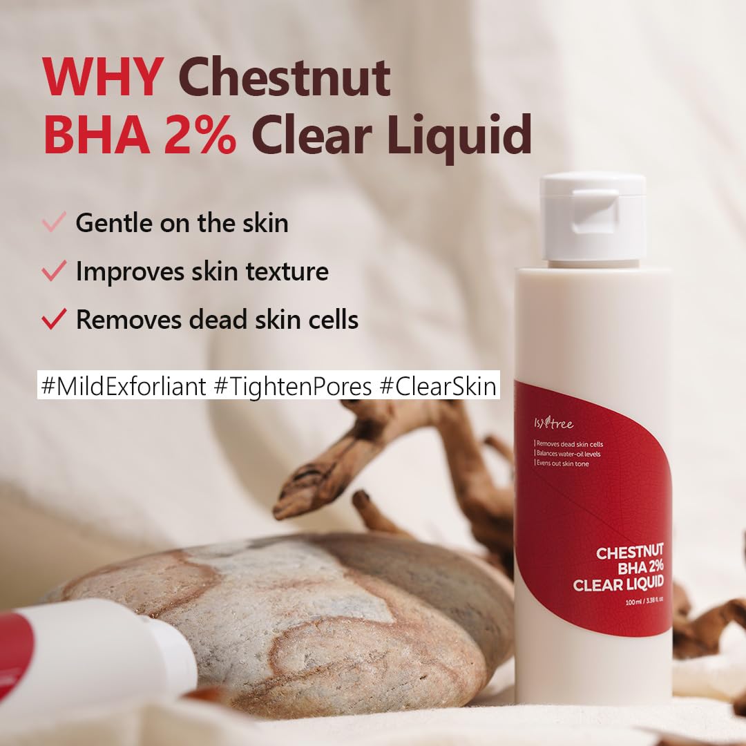 ISNTREE Chestnut BHA 2% Clear Liquid 100ml, 3.38 fl oz | Mild Exfoliant | Pore Tightening | Removes Dead Skin Cells | Korean Skincare