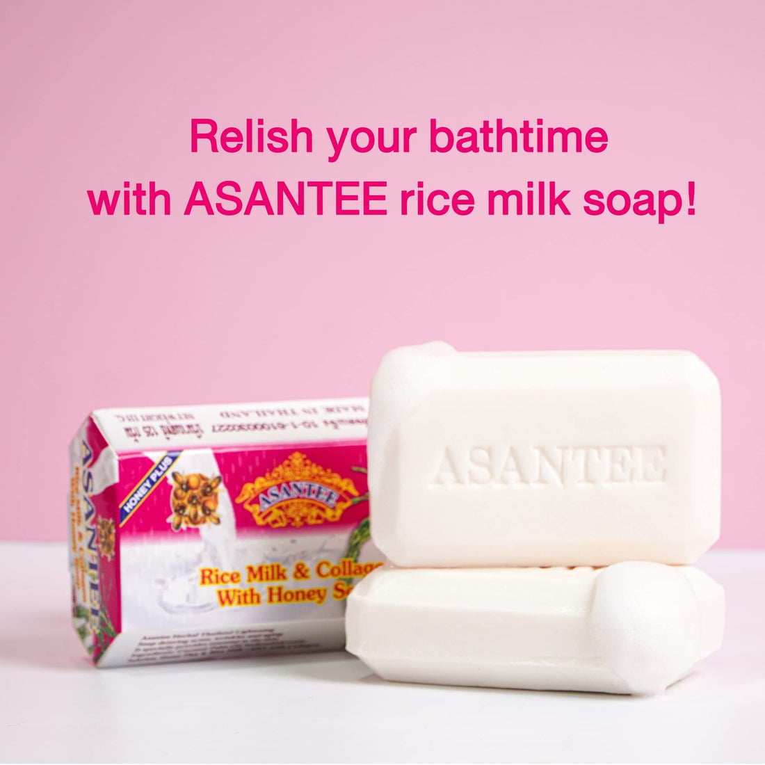ASANTEE Rice Milk with Collagen and Honey Body Soap 125 g. (Pack of 3)