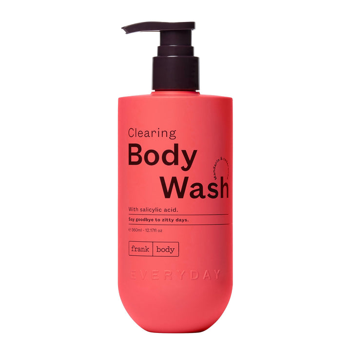 frank body Clearing Body Wash | Vegan & Cruelty Free | With Salicylic Acid for Removing Stubborn Dead Skin, Excess Oil, Black & White Heads| Mandarin & Cedarwood Scent | (360mL / 12.17 fl oz)