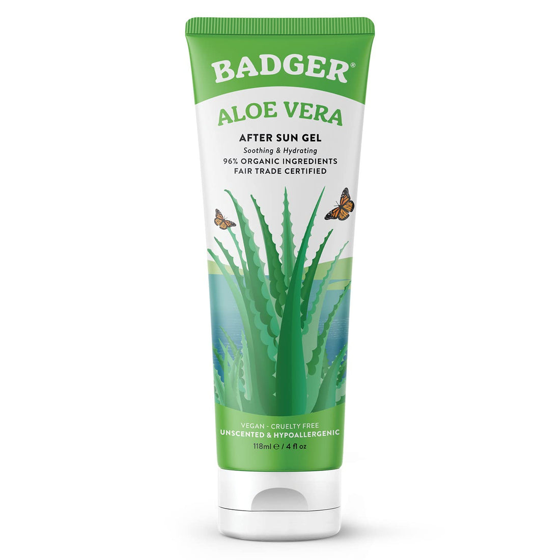 Badger Company, Aloe Vera Gel, Unscented, 4 fl oz (118 ml)