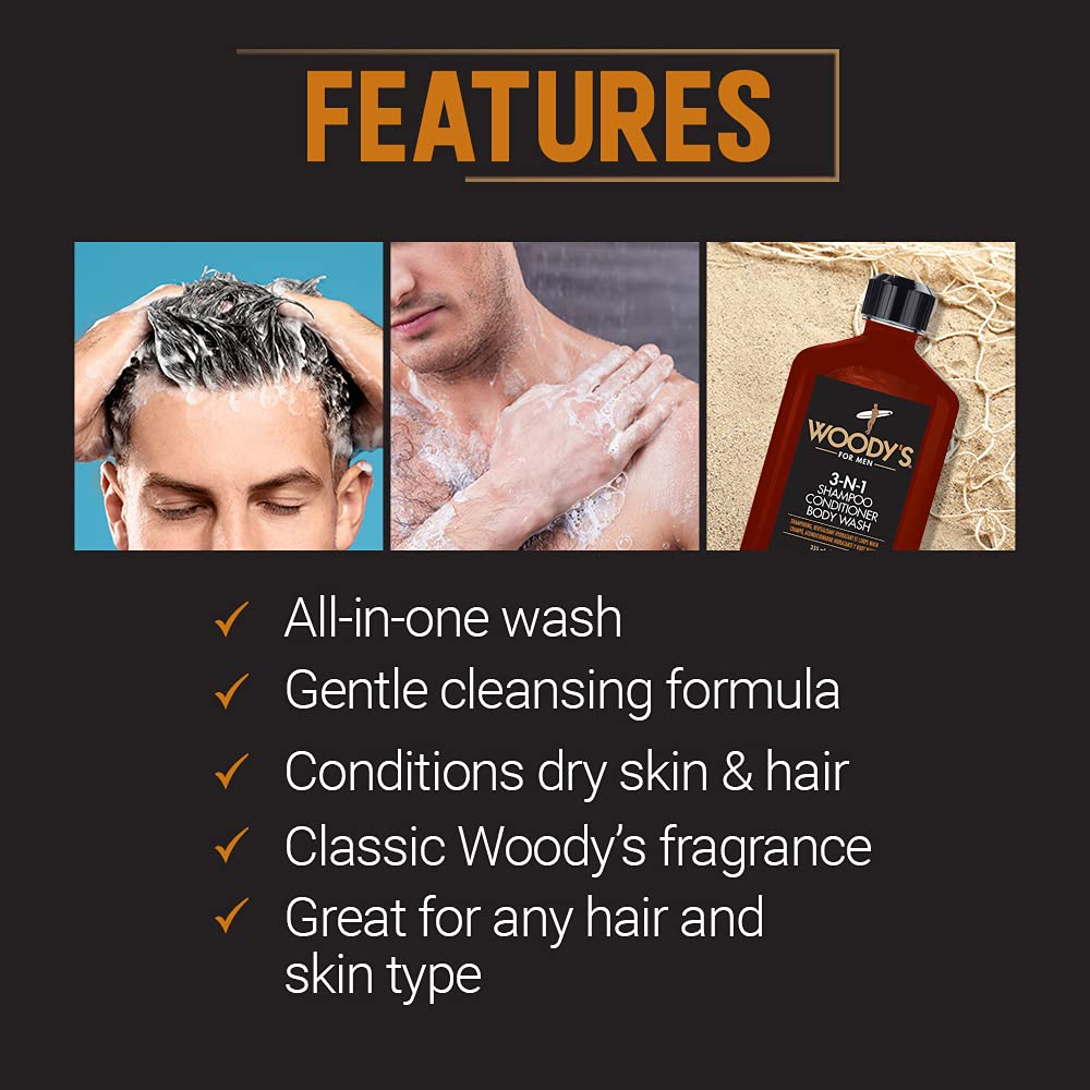 Woody's 3-in-1 Shampoo, Conditioner, & Body Wash for Men, 12 fl. oz., 1-Pack