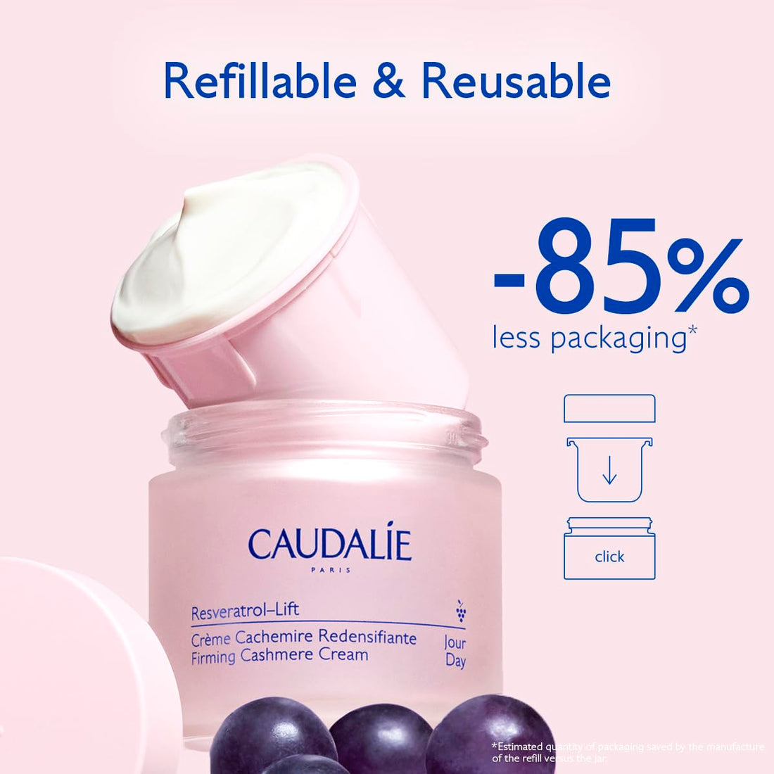 Caudalie Resveratrol Lift Retinol Alternative Firming Cashmere Cream, Anti-Aging Moisturizer with Resveratrol, Hyaluronic Acid & Vegan Collagen, Refillable Jar, 1.6 oz