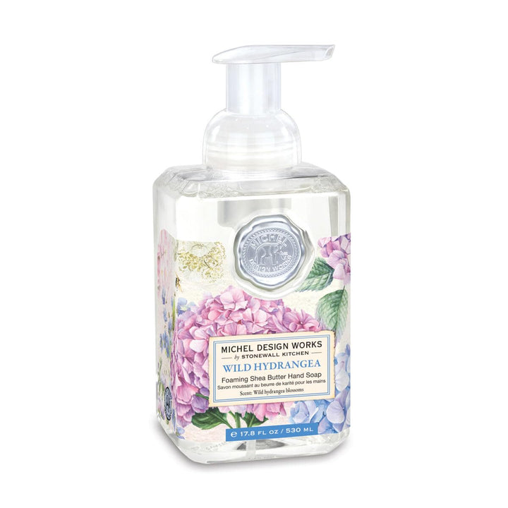 Michel Design Works Foaming Hand Soap 17.8oz, Hydrangea Scent and Design, Shea Butter and Aloe Vera Blend, Beautiful Square Container with Pump