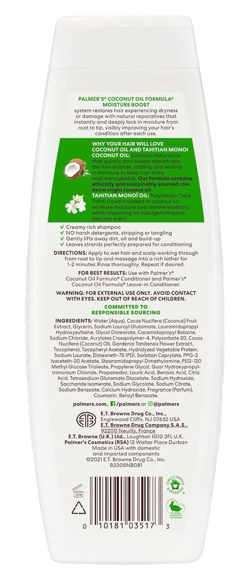 Palmers Coconut Oil Moisture Boost Shampoo 13.5 Ounce (400ml) (Pack of 2)