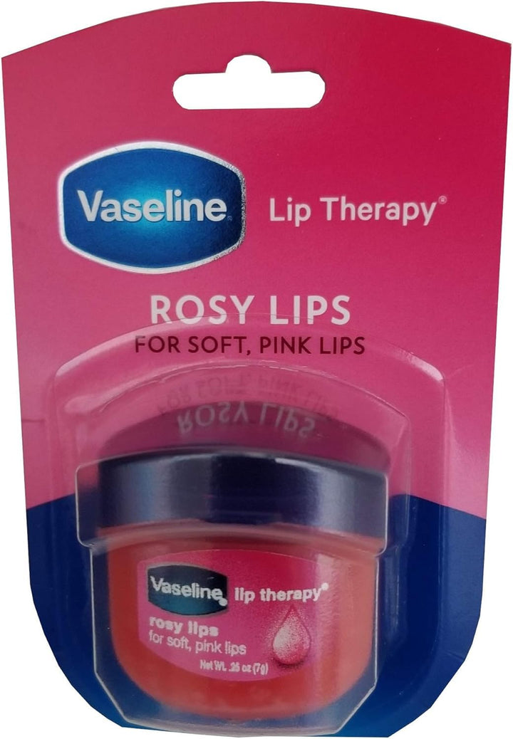 2 Vaseline Therapy Lip Balm 0.25 Oz Rosy Flavor Petroleum Jelly Mini Jar Lipbalm