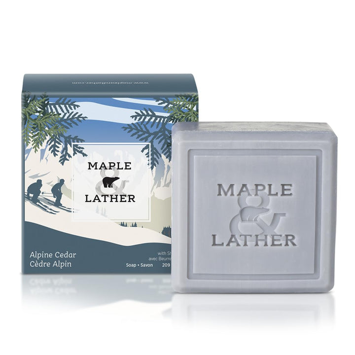 Maple & Lather Triple-Milled Bar Soap – Alpine Cedar Scent, Shea Butter & Sustainably Sourced Palm Oil, Long-Lasting French Soap, 209g/7.4oz, Made in Provence, France