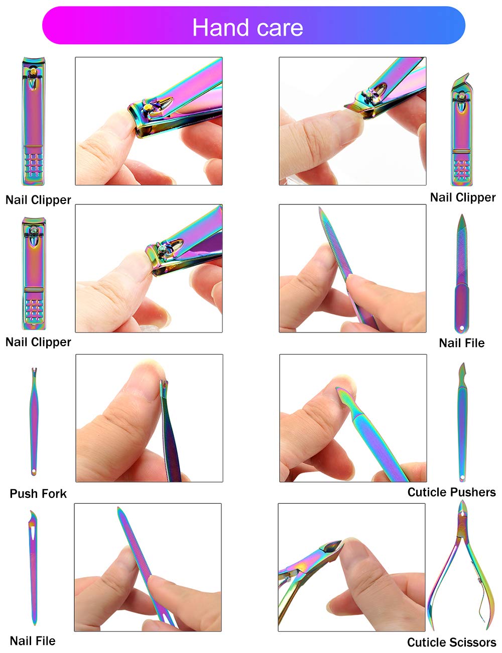 2020 New Rainbow Manicure Kits 18 Pcs Nail Clippers for Women Gift SFYDOM Women's Rainbow Leather Manicure Set (18-RainbowManicure Kits)