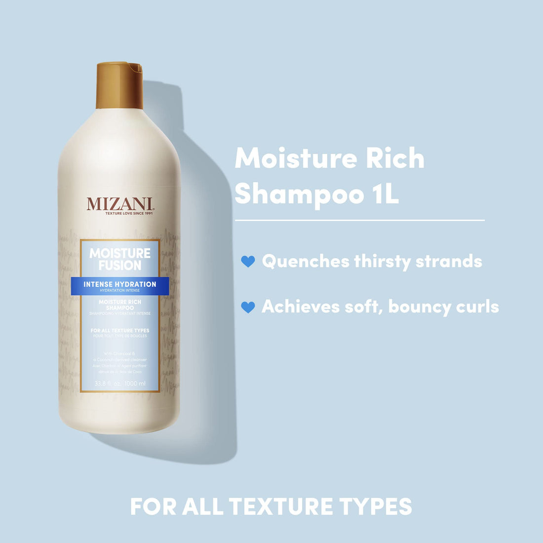 Mizani Moisture Fusion Moisture Rich Shampoo | Gently Cleanses & Conditions Hair | With Argan Oil | For Dry Hair | 33.8 Fl. Oz