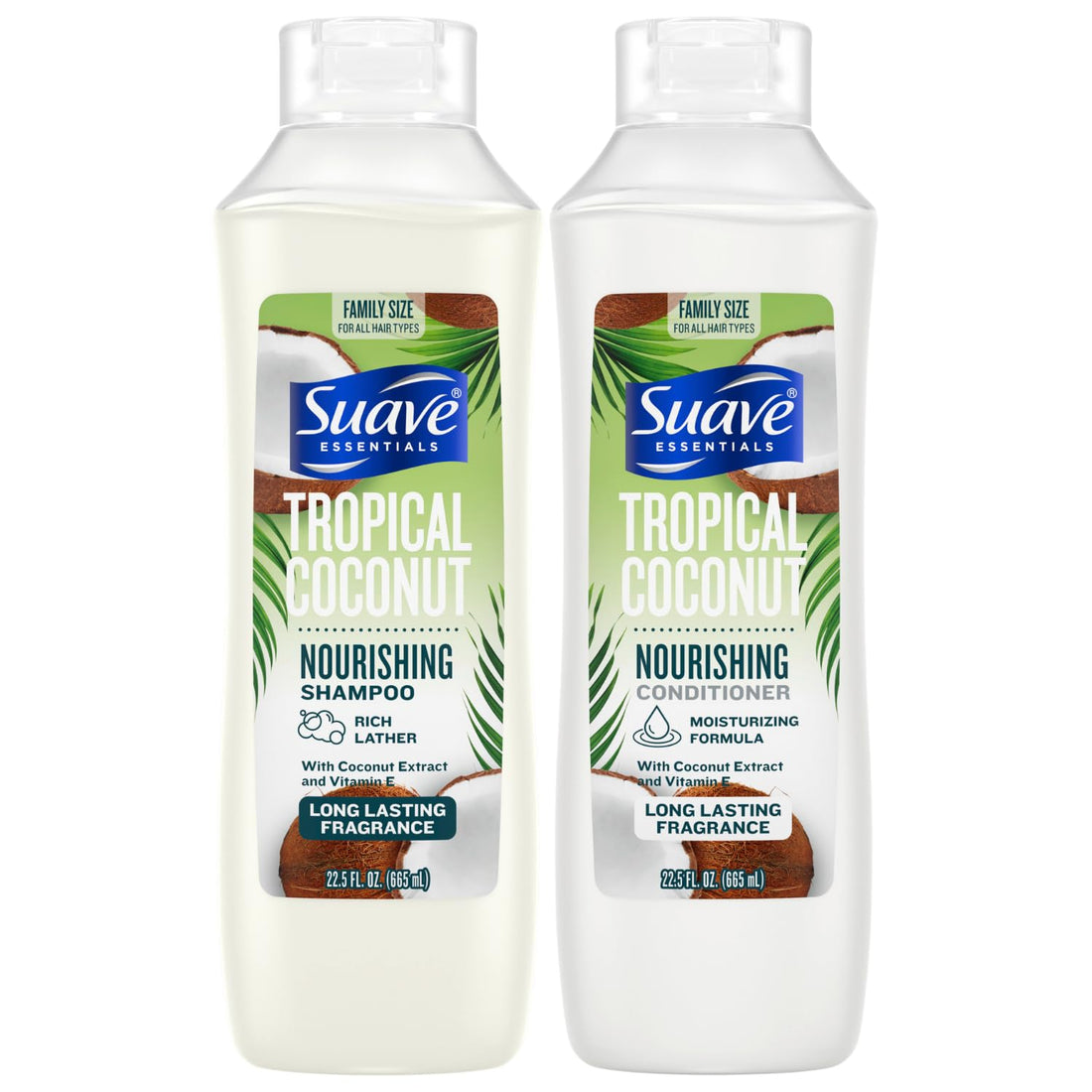 Suave Shampoo & Conditioner Set, Tropical Coconut – Everyday Nourishing Formulas with Coconut Extract & Vitamin E, 22.5 Oz Ea (2 Piece Set)